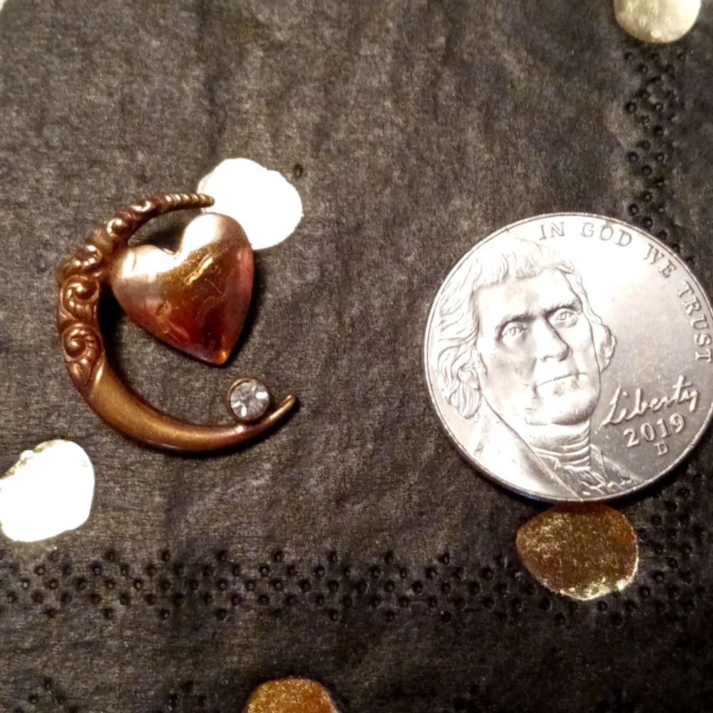 WWll era heart moon pin with small gem